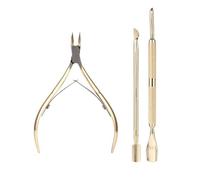 3Pcs Cuticle Nipper with Cuticle Pusher Trimmer, Stainless Steel Remover Cutter Scissors Nail Art Tools,Gold