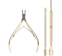 3Pcs Cuticle Nipper with Cuticle Pusher Trimmer, Stainless Steel Remover Cutter Scissors Nail Art Tools,Gold