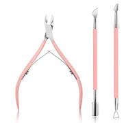3Pcs Cuticle Trimmer with Cuticle Pusher and Cuticle Nipper Pink Professional Durable Stainless Steel Pedicure Manicure Tools for Fingernails/Toenails for Nail Art, Spa