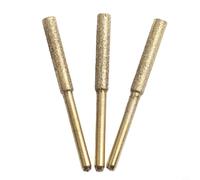 3pcs Cylindrical Burr Chainsaw Chain Grinder Bits, 3mm Shank Electric Saw Sharpening Stones with Gold Plated Grinding Wheel for Metal, Wood, Jade Polishing(Gold 4.8MM)
