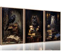 3Pcs Dark Academia Wall Art Victorian Library Print Wall Decor Vintage Gothic Painting Dark Moody Decor Aesthetic Pictures Creepy Goth Posters for Home Bedroom Whimsical Decoration 12x16inch No Frame