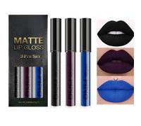 3Pcs Dark Black Blue Purple Matte Liquid Lipstick Sets - Goth Makeup - Long Lasting Matte Lipstick Lip Stain Lip Gloss Set - 24 Hour Waterproof Matt Lipsticks Set (07, 3PCS)