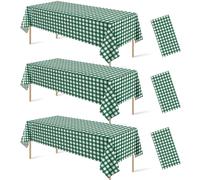 3Pcs Dark Green Gingham Tablecloths, Checkered Party Table Covers 54x108 In