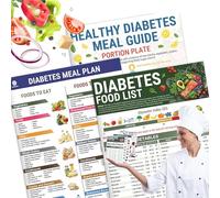 3PCS Diabetes Food Chart, Diabetic Food Chart & Meal Planner, Meal Planner Book, Low Carb Glycemic Index Wall Charts, Comprehensive Diet Food Guide for Diabetic