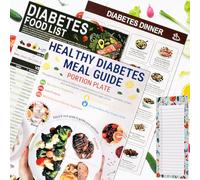 3Pcs Diabetes Food List & Meal Planner, Diabetic Food Chart, Laminated Diabetes Food List Wall Charts, Comprehensive Diet Food Guide for Diabetic with Magnetic Detachable Notepad