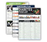 3Pcs Diabetic Food Chart & Meal Planner Set, Laminated Diabetes Food List Wall Charts, Low Carb Glycemic Index Guide, Diet Planner Book for Diabetic Blood Sugar Control