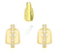 3PCS Diamond Grillz, Kucheed Shiny Single Teeth Grills Cap Sets, 18K Gold Plated Hip Hop Top Tooth Jewelry With Silicone Sleeve, Trendy Dental Decorations for Rapper Costume Party Streetwear