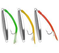 3pcs Diamond Jigs Fishing Lures Saltwater Jigging Spoons with Tube Tail Flashing Teaser Stainless Steel Hook for Offshore Surf Fishing Trolling Striped Bass Cod 1oz 2oz 3oz 4oz
