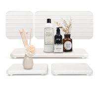 3PCS Diatomite Drying Tray Set, Fast Water Absorbing Stone Coaster for Kitchen Sink & Bathroom, Includes 8x4 & 4x4 inch Pads for Soap, Sponge, Toothbrush, Keeps Countertop Dry (White)