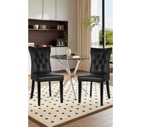 3pcs Dining Table Set of 2 PU Leather Dining Chairs and Tempered Glass Table Living and Home Black One Size