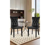 3pcs Dining Table Set of 2 PU Leather Dining Chairs and Tempered Glass Table Living and Home Black One Size