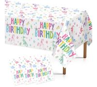 3Pcs Dinosaur Birthday Tablecloth Unicorn Party Table Cloth 54" x 108" | Rainbow Dino and Unicorn Plastic Rectangle Table Cover Pastel Pink Party Decorations for Girls Boys Birthday Party Supplies