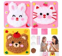 3PCS DIY Embroidery Doll Set, Cartoon Animal Sewing Craft Kit, Embroidery kit for Kids, Embroidery Doll Craft kit for Kids DIY Embroidery & Sewing Craft Kit for Children Aged 4-12