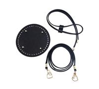 3Pcs DIY Round PU Leather Crochet Bag Set with Solid Color Bottom Base for Handmade Woven Bags,Black,15x15cm