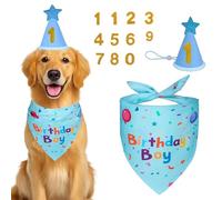 3Pcs Dog Birthday Hat, Dog Birthday Party Set with Blue Party Hat and Bandana, Pet Celebration Accessories, Birthday Decorations, Can be Given as a Gift