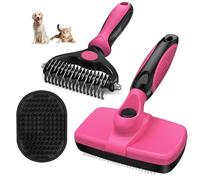 3PCS Dog Brush for Sheding | Self Cleaning Slicker Brush & Pet Grooming Rake | Skin Friendly Deshedding Grooming Tool & Double-Sided Dematting Tool for Dogs and Cats (light pink Black)