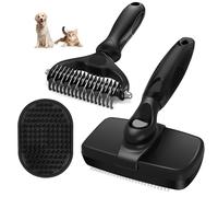 3PCS Dog Brush I Dog Brush for Shedding I Deshedding Dog Brush I Dog Bath Brush I Slicker Brush For Dogs I Dog Comb (White Black)