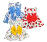3Pcs Dog Dresses for Small Dogs Girl Female Dog Clothes Cat Clothes Cat Dress Cute Cotton Extra Small Summer Bow Decor Printed Strawberry Birthday Outfit Puppy