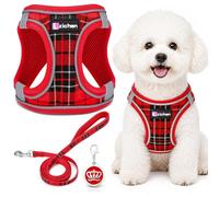 3Pcs Dog Harness and Lead Set, Step-In Dog Harness, Adjustable No Pull Puppy Vest, Reflective Dogs Harness, Breathable Mesh Small Pet Harness for Walking Training Outdoor (Red, M)