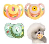 3Pcs Dog Pacifier Silicone Detachable Interactive Chew Toy Pacifier with Cover & Dual Breathable Holes 3 Patterns Heat-Resistant Easy to Clean Puppy Toy Puppy for Small Pets