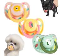 3Pcs Dog Pacifier Silicone Detachable Interactive Chew Toy Pacifier with Cover & Dual Breathable Holes 3 Patterns Heat-Resistant Easy to Clean Puppy Toy