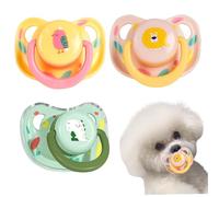 3Pcs Dog Pacifier Silicone Detachable Interactive Chew Toy Pacifier with Cover & Dual Breathable Holes 3 Patterns Heat-Resistant Easy to Clean Puppy Toy Puppy Chew Toys for Teething