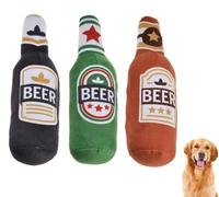 3Pcs Dogs Squeaky Toys, Dog Beer Bottle Shape Squeeze Toys with Squeaker Soft Plush Interactive Toys for Medium Small Dog