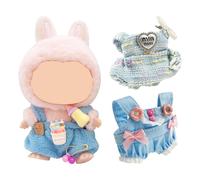3Pcs Doll Clothes for 17cm Dolls, Stylish Adorable Vinyl Plush Toy Crochet Outfit for Baby Girls, Miniature Cute Doll Overall Accessories Dolls Dress Up Decoration Gift Only Clothes(Blue)