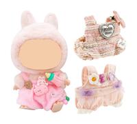 3Pcs Doll Clothes for 17cm Dolls, Stylish Adorable Vinyl Plush Toy Crochet Outfit for Baby Girls, Miniature Cute Doll Overall Accessories Dolls Dress Up Decoration Gift Only Clothes(Pink)