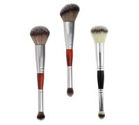 3pcs Double Head Makeup Brush Eyeshadow Applicator Set | Wood, Fiber and Silicone Surface, Lightweight Gentle Feel, for Eyelids and Cheeks at Office or Workplace
