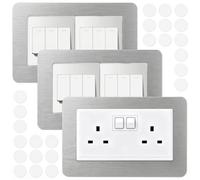 3Pcs Double Plug Socket Surround, Sliver Light Switch Surrounds Cover Plates Frame for Wall Sockets and Switches