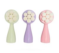 3pcs Double Sided Facial Cleansing Brush, Face Exfoliating Brush with Ultra Soft Bristles and Silicone Massage Side, Deep Pore Cleansing for Blackhead Removal, Gentle Daily Use for