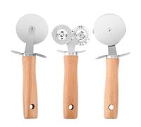 3pcs Double Wheel Pastry Cutter, Professional Pizza Cutter with Wood Handle Stainless Steel Kitchen Baking Tool for Spaghetti Pizza Pasta Dumpling Ravioli Biscuit