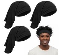 3Pcs Dreadlock Cap Set, Black Locs Headband, Hair Weave Sleeve for Locs Protection, Versatile Head Scarf and Bandana Style