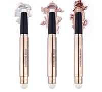3Pcs Dual-Ended Brown Metallic Eyeshadow Stick - Shimmer Cream Pencil, Waterproof Long-Lasting Smoky Shadow Pen, Hypoallergenic Brightener