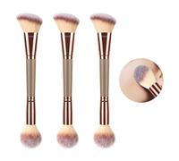 3PCS Dual Ended Makeup Brush Set for Foundation, Blush, Contour & Highlighter - Angled Foundation Brush & Concealer Brush for Liquid, Powder, Cream Makeup - Professional Blending & Bronzing Brushes