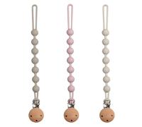 3pcs Dummy Clip, Silicone Dummy Clip, Chain Beech Clip Pacifier Anti Drop Chain for Boys & Girls Prevent The Pacifier from Falling, Getting Dirty Or Lost (Grey, Pink, Beige)