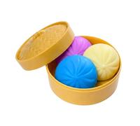 3Pcs Dumpling Squishy Toy with Steamer Box, TPR Squishes Squeeze Viral Mystery Dumpling Bao Bun Fidget Toy, Soft Dough Toys for Kids, Adults, Novelty Birthday Gift, Collectible