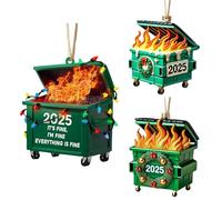 3Pcs Dumpster Fire Christmas Ornament 2025 Acrylic 2D Flat Dumpster Fire Ornaments Hanging Christmas Tree Decorations for Party