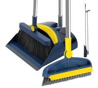 3Pcs Dustpan and Brush Set Long Handled, Broom and Dustpan Set with Comb Teeth, 180 Degree Rotating Broom Thickened Tall Broom and Upright Broom Dustpan Extra Cleaning Brush for Indoor & Outdoor