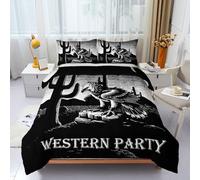 3pcs Eagle Cactus Western Style Duvet Set, Black and White Bedding Set for Girls and Adults, Bedroom or Room Decor, All Seasons Microfiber Quilt with 2 Pillowcases for Gifts(Single 135*340cm)