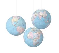 3PCS Earth Globe Hanging Paper Lanterns, 11.8 Inch Paper Globe 3D Lantern, Travel Theme World Map Lanterns for Home, Classroom, Earth Theme Party Decors