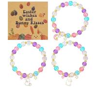 3Pcs Easter Bracelets with Easter Wishes Card, Cute Rabbit & Chick Charm Beaded Bracelets, Adorable Animal Themed Jewelry Gifts, Festive Easters Accessories & Thoughtful Gifts for Kids, Girls