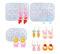 3Pcs Easter Earring Resin Molds, Easter Theme Epoxy Resin Casting Mold with Hole, Butterfly Rabbit Egg Silicone Pendant Mold for DIY Necklace, Earrings, Jewelry Crafts Decor (White)