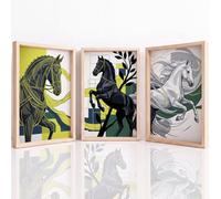 3Pcs Eclectic Prints Canvas Wall Art for Living Room, Horse Abstract Dynamic Artwork for Bedroom Decor, Poster for Hallway Stairs, Unframed A4 | 21 x 29.7 cm
