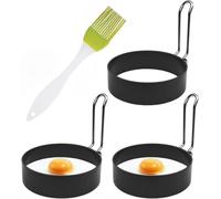 3Pcs Egg Rings, Stainless Steel Egg Rings, Fried Egg Frying Molds with Handle Silicone Brush for Frying Pancake Sandwiches Home Kitchen Breakfast Tools