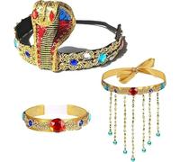 3Pcs Egyptian Costume Accessories Set with Cobra Headpiece &Jewels Bracelet& Tassel Beaded Necklace Halloween Retro Egyptian Headpiece Cleopatra Headdress Dress Up Jewelry Set for Cosplay Party Decor
