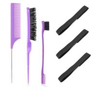 3Pcs Elastic Bands for Wig, Elastic Edge Band for Laying Down Wigs, Wig Band for Edges, Elastic Edge Laying Band with 2pcs Wig Edge Brush for Fixed Keeping Hair Wigs(Purple)