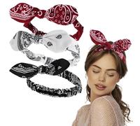 3Pcs Elastic Paisley Bandanas Rabbit Ears Headbands Adjustable Headwraps Retro Turban Cute Knot Hair Accessories Bow Hair Tie for Women Girl Party Prom Yoga Running Fitness Daily Wear Carnival