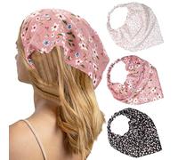3PCS Elastic Vintage Flower Crochet Bandanas Hair Headband - Non Slip Boho Triangle Floral Chiffon Head Kerchief Turban with Hair Clips for Women Girls